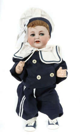 Puppe Simon & Halbig, Nr. 126, Porzellankurbelkopf, blaue Schelmenauge… - photo 1