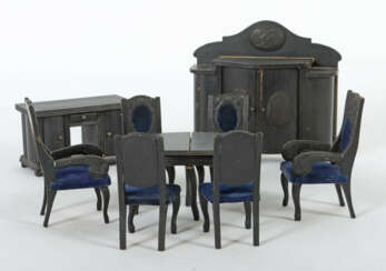 Wohn/Esszimmer-Stubenmöbel um 1920/30, Holz, schwarz gebeizt, 6 Stühle…