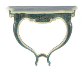 Zweibeinige Konsole im Rokokostil Anfang 20. Jh., Holz blau gefasst, g…