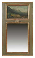 Wandpaneel mit Gemälde und Spiegel um 1900, grün gefasste Holzverkleid…