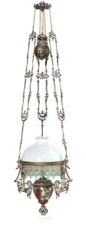 Jugendstil-Pendelleuchte um 1900, floral verzierter Keramikkorpus mit … - Foto 1