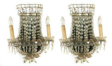 Zwei Spiegelblaker 1. Hälfte 20. Jh., Spiegelpanel, Draht, Glasprismen…