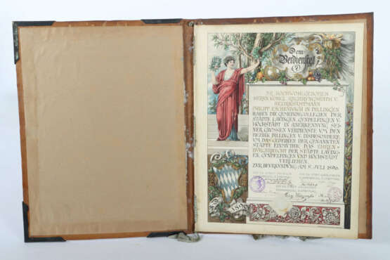 Prächtige Mappe mit Ehrenbürgerurkunde Franz Xaver Weinzierl, München,… - photo 2 Prächtige Mappe mit Ehrenbürgerurkunde Franz Xaver Weinzierl, München,… - photo 2