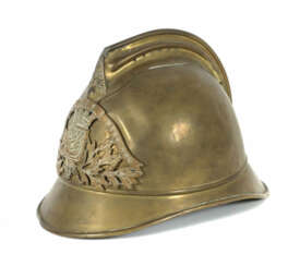 Feuerwehrhelm Frankreich, Messing, Messingglocke mit Raupe und Frontem…