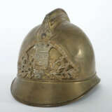 Feuerwehrhelm Frankreich, Messing, Messingglocke mit Raupe und Frontem… - photo 2