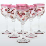 Satz 6 feiner Weingläser wohl Böhmen, um 1910/20 Kristallglas, die glo… - photo 1