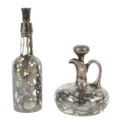 Flasche und Karaffe mit Feinsilberoverlay Anfang 20. Jh., jeweils farb…