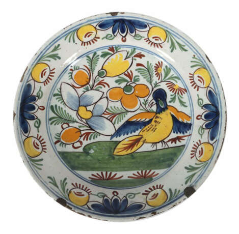 Fayenceteller mit Vogelmalerei Delft/Holland, 17./18 Jh., beiger Scher… - photo 1 Fayenceteller mit Vogelmalerei Delft/Holland, 17./18 Jh., beiger Scher… - photo 1