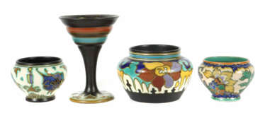 3 Vasen, 1 Kelch Gouda/Holland, u.a. Manufaktur Zuid Holland Esite & C…