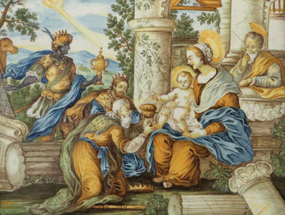 Bildplatte ''Heilige drei Könige'' Castelli, Italien um 1700, hellbrau… - photo 1 Bildplatte ''Heilige drei Könige'' Castelli, Italien um 1700, hellbrau… - photo 1