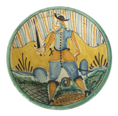 Majolikaschale mit Soldatendarstellung Montelupo, Mitte 17. Jh., rötli… - photo 1 Majolikaschale mit Soldatendarstellung Montelupo, Mitte 17. Jh., rötli… - photo 1