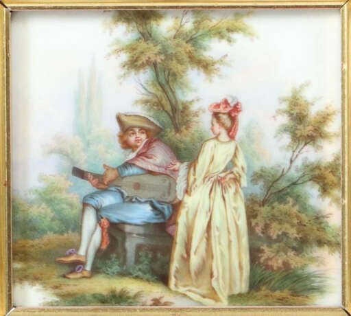 Kleine Bildplatte mit Watteauszene Meissen, 1850 - 1924, Porzellan, po… - Foto 1