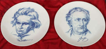 2 Teller als Ehrengeschenk in Box Meissen, Porzellan-Wandteller ''Ludw…
