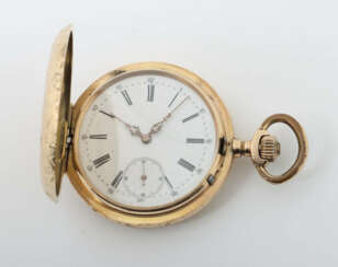 Goldtaschenuhr Um 1900, Herrentaschenuhr mit filigranem Muster, Gelbgo…