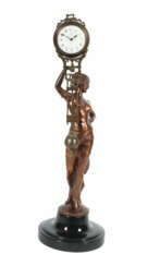Mysterieuse-Pendeluhr mit Jugendstil-Dame 20. Jh., Emailleziffernblatt…