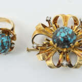 Ring und Brosche 20. Jhr., Gelbgold 750, punziert, besetzt mit Türkisc… - photo 1
