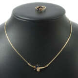 Saphir-Brillant-Set 20. Jhr., Gelbgold 750, best. aus Ring und Kette, … - photo 1