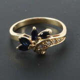 Saphir-Brillant-Set 20. Jhr., Gelbgold 750, best. aus Ring und Kette, … - photo 2