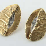 Paar Ohrstecker 20. Jhr., blattförmige Ohrstecker, Gelbgold 585, beset… - фото 1