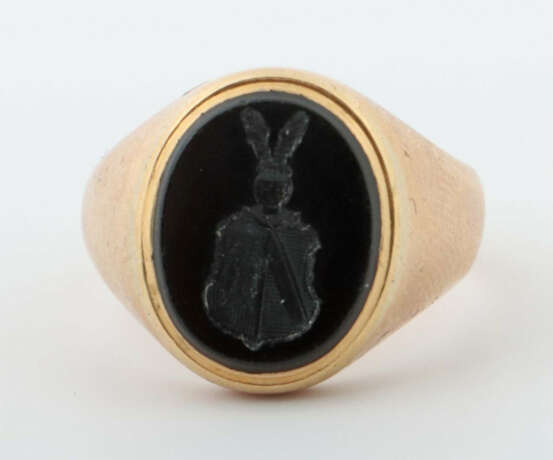 Siegelring Anfang 20. Jhr., Gelbgold 585, mit Onixplatte und gravierte… - photo 1