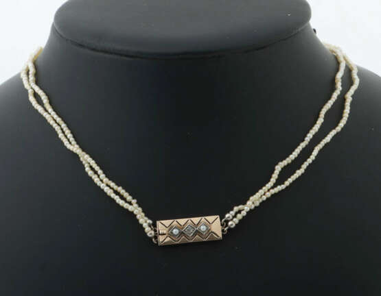Perlencollier 20. Jhr., 2 reihiges Collier mit Perlen im Verlauf, Vers… - photo 1