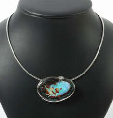 Collier mit Opal 20. Jhr., Collier Jakobi, Weißgold 750, bes. mit Diam…
