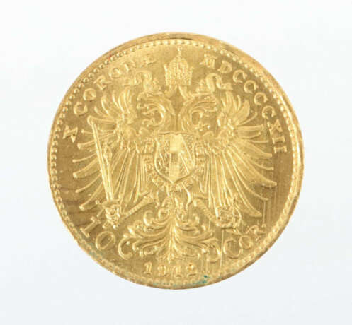 Münze 10 Cronen 1912, Gelbgold 900, 10 Cronen, ca. 3,4 g, Gebrauchsspu… - фото 2