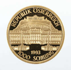 1000 Schilling-Goldmünze Österreich, 1993, Gold 986, 16,32 g, averse M…
