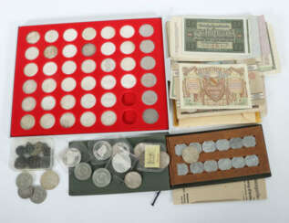 Geldscheine, Münzen & Medaillen 34x 5 DM, Silber 625; 6x 5 DM, Cu-Ni; …