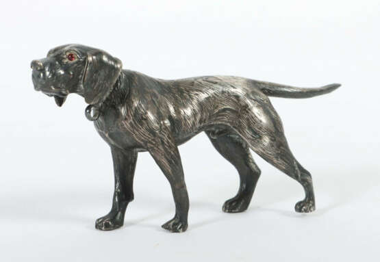 Schreitender Hund 20. Jh., Silber, ca. 60 g, vollplastische Ausführung… - photo 1