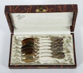 Satz von 6 Mokkalöffeln Anfang 20. Jh., Silber 750, ca. 50 g, spitzova…