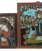 Различный антиквариат. Paar Hinterglasbilder wohl Rumänien, 19./20. Jh., zwei variierende Dar…