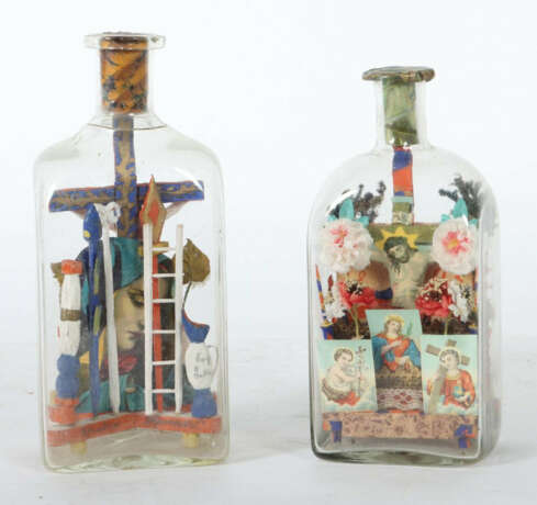 Paar Geduldsflaschen wohl Süddeutschland, 19./20. Jh., Holz bemalt, Pa… - фото 2