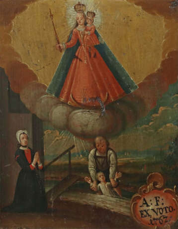 Votivbild Oberbayern, 18. Jh., ''Anbetung der Sichelmadonna'', als Dan… - photo 1