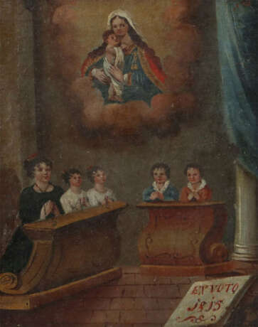 Votivbild Unterfranken, 19. Jh., ''Anbetung der Muttergottes durch ein… - photo 1