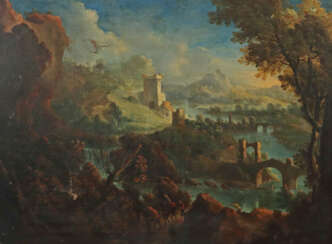 Maler des 17./18. Jh. ''Ruinenlandschaft'', Blick auf eine idyllische …