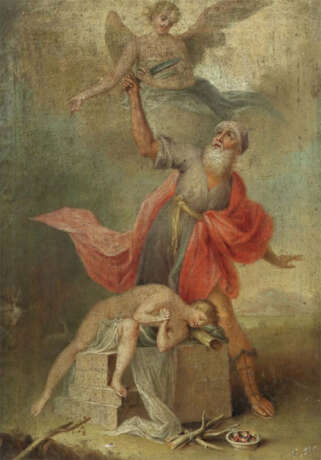 Maler des 18. Jh. ''Abraham opfert Isaak'', Isaak nackt auf einem Stei… - photo 1