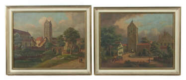 Maler des 19. Jh. Paar Ansichten von Ravensburg: ''Blicke auf das Frau…