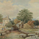 Maler des 19. Jh. ''Mühle in Conwy'', Landschaftsdarstellung mit Fraue… - Foto 1
