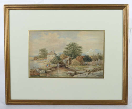 Maler des 19. Jh. ''Mühle in Conwy'', Landschaftsdarstellung mit Fraue… - Foto 2 Maler des 19. Jh. ''Mühle in Conwy'', Landschaftsdarstellung mit Fraue… - Foto 2