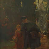 Maler des 19. Jh. ''Auf dem Weg zum Einkauf'', Vater und Tochter mit K… - photo 1