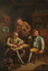 Genremaler des 19. Jh. ''Beim Arzt'', Interieurszene mit auf dem Stuhl…