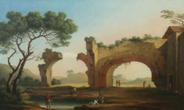 Maler des 19. Jh. ''Angler an einer Ruine'', Darstellung von Anglern u…