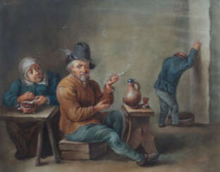 Flämischer Maler des 19. Jh. ''Der Raucher'', Innenraumszene mit sitze…