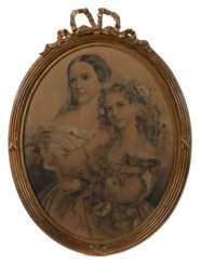 Maler des 19. Jh. ''Zwei Damen'', Bildnis zweier junger Frauen, modisc…