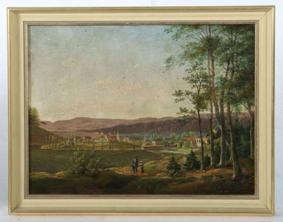 Monogrammist des 19. Jh. ''Stadtansicht am See'', Blick an einem Wäldc… - photo 2 Monogrammist des 19. Jh. ''Stadtansicht am See'', Blick an einem Wäldc… - photo 2