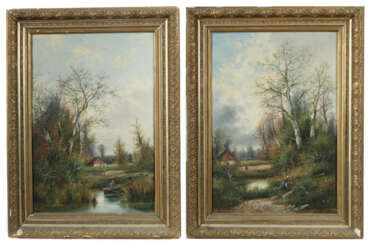 Maler des 19./20. Jh. Paar ''Flusslandschaften'', zwei variierende Her…