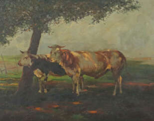 Maler des 19./20. Jh. ''Zwei Kühe'', unter einem Baum im Schatten steh…