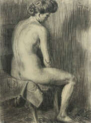 Maler des 19./20. Jh. ''Weiblicher Rückenakt'', eine junge Frau auf ei…