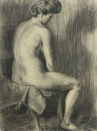 Maler des 19./20. Jh. ''Weiblicher Rückenakt'', eine junge Frau auf ei… - photo 1